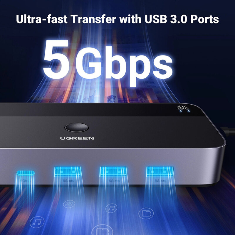 Switch HDMI 2in 1out Ugreen, negru, 4K@60Hz, 15707