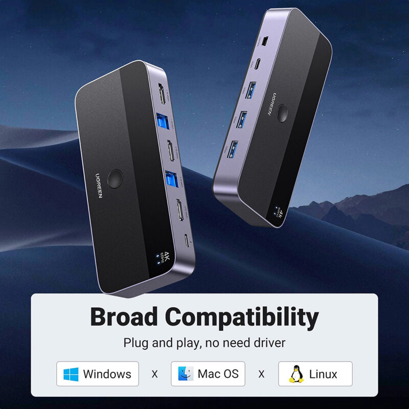 Switch HDMI 2in 1out Ugreen, negru, 4K@60Hz, 15707