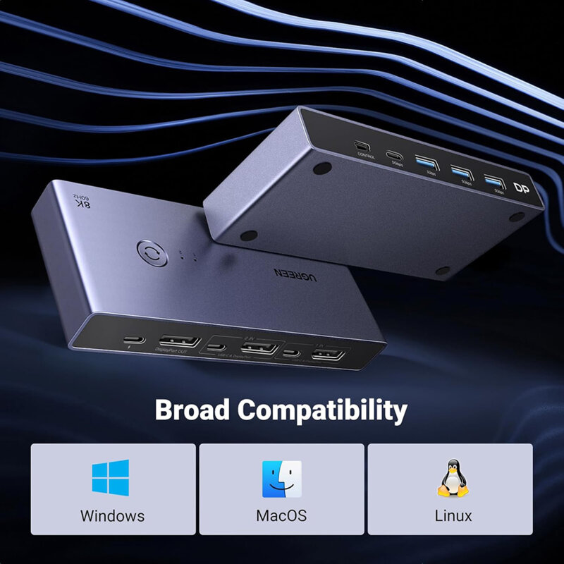 Switch DP 2in1 out Ugreen, negru, 8K@60Hz, 25962