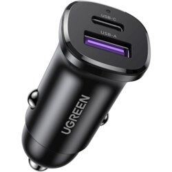 Incarcator auto bricheta USB, Type-C, 30W Ugreen, negru, 25845