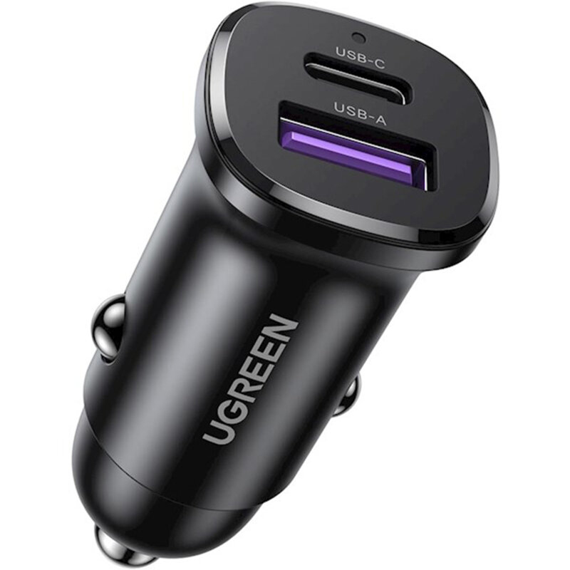 Incarcator auto bricheta USB, Type-C, 30W Ugreen, negru, 25845