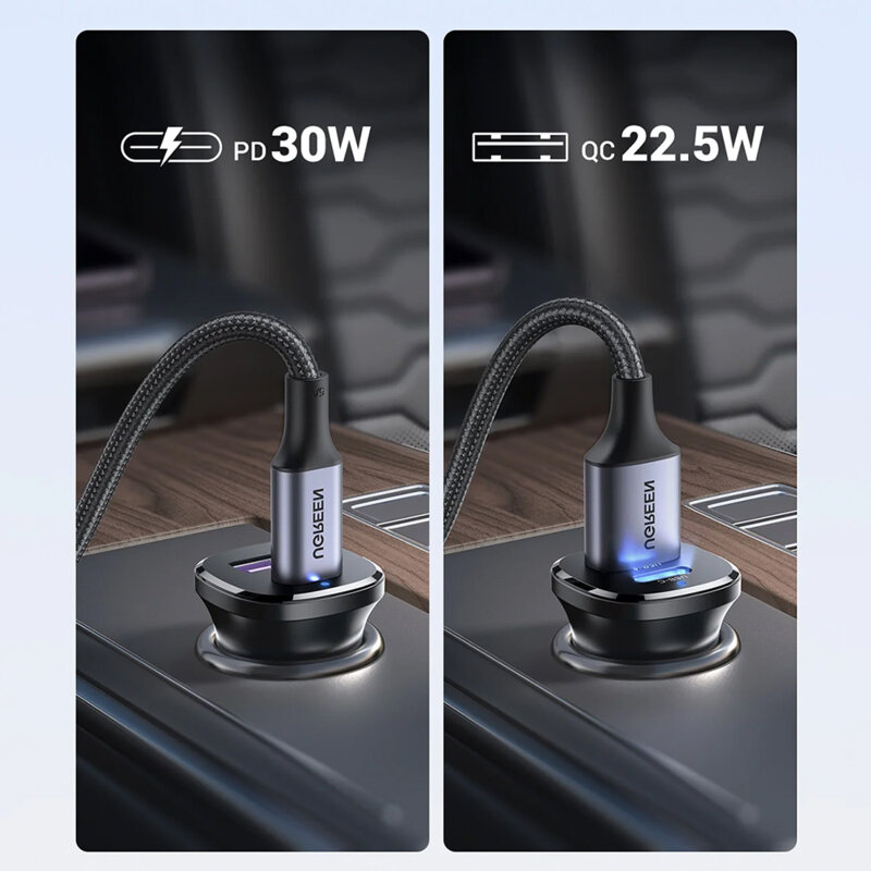 Incarcator auto bricheta USB, Type-C, 30W Ugreen, negru, 25845