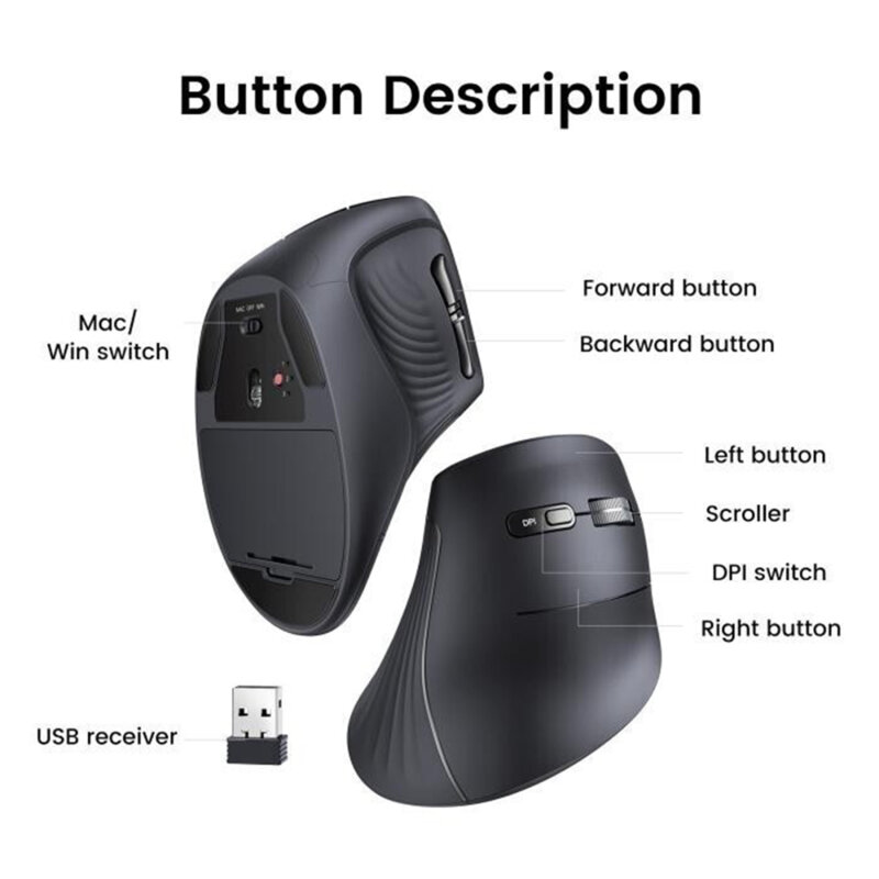 Mouse vertical wireless Bluetooth Ugreen, 4000DPI, negru, 25444