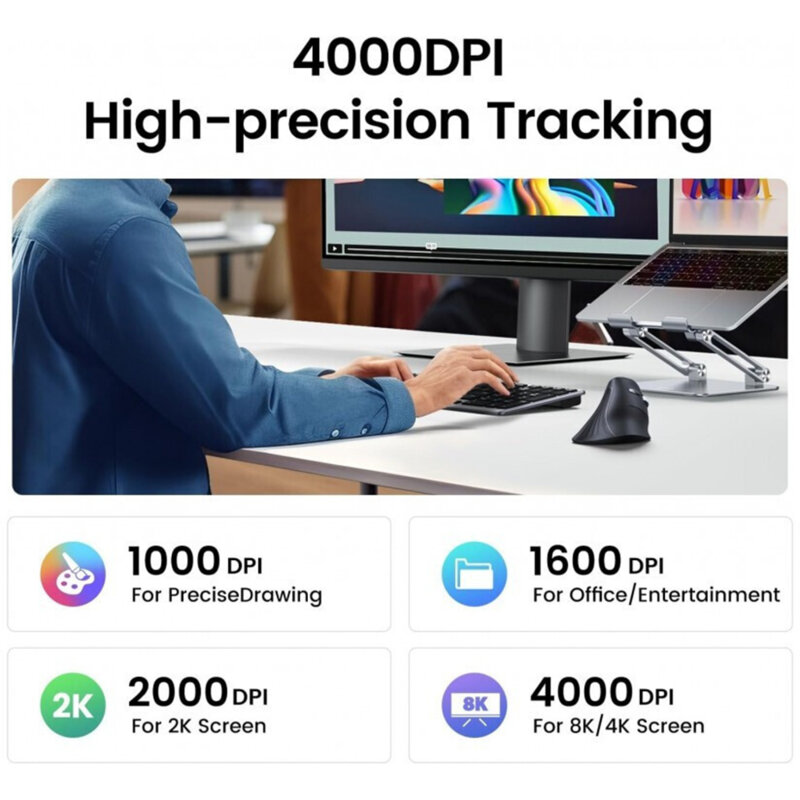 Mouse vertical wireless Bluetooth Ugreen, 4000DPI, negru, 25444