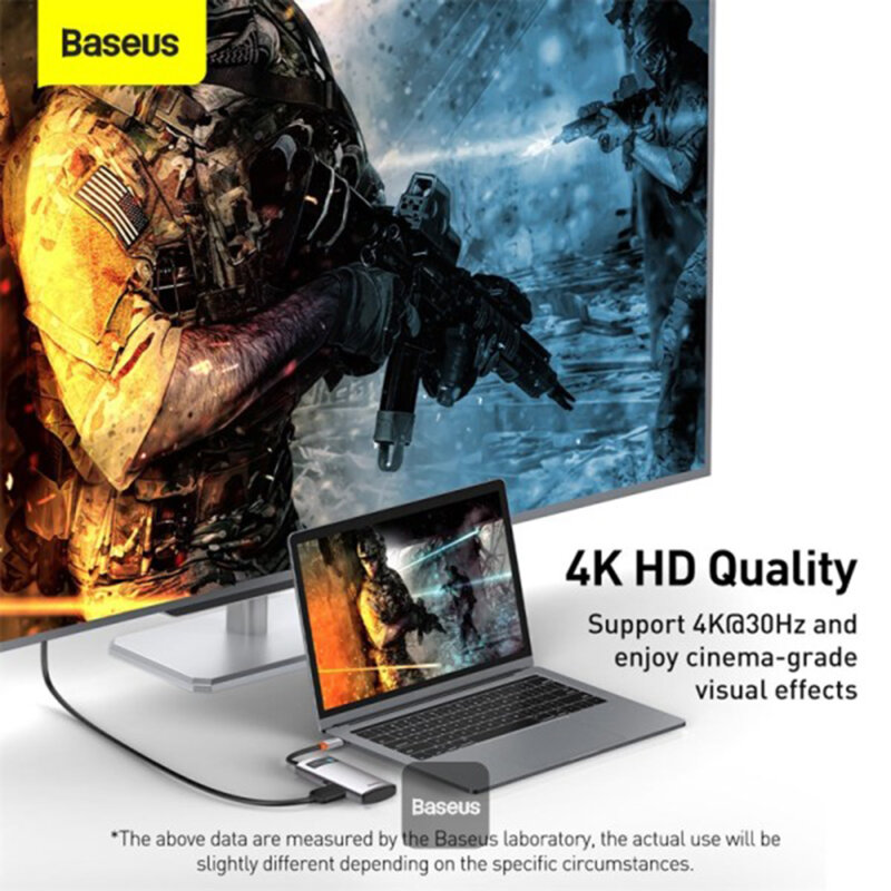 Dock USB-C Baseus la 2x USB, Type-C, HDMI, gri, CAHUB-CY0G