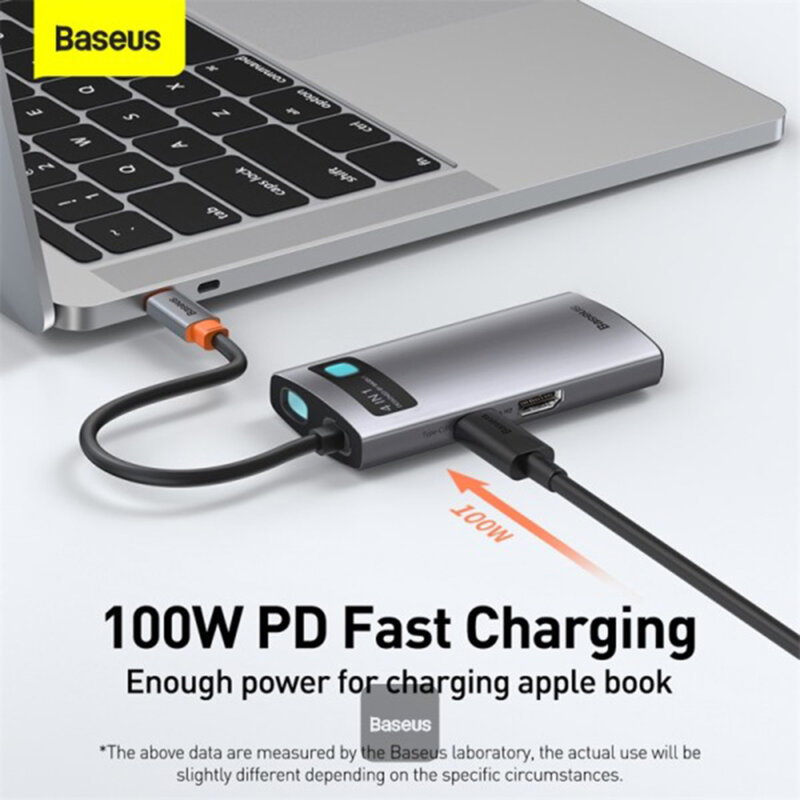 Dock USB-C Baseus la 2x USB, Type-C, HDMI, gri, CAHUB-CY0G