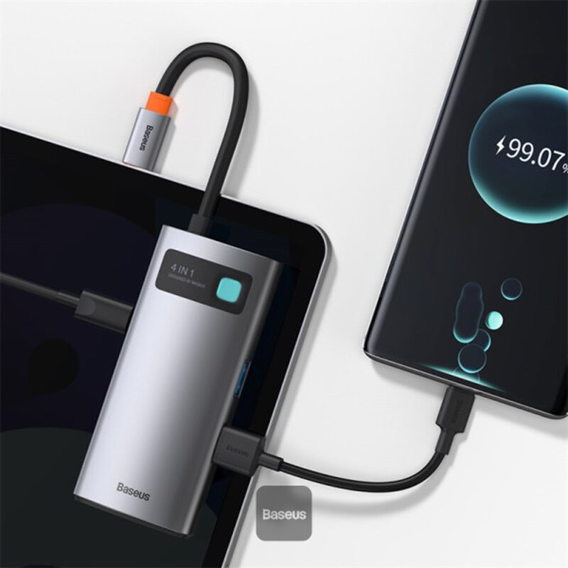 Dock USB-C Baseus la 2x USB, Type-C, HDMI, gri, CAHUB-CY0G