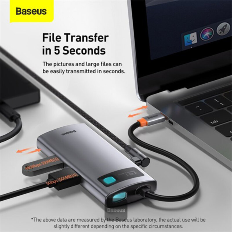 Dock USB-C Baseus la 2x USB, Type-C, HDMI, gri, CAHUB-CY0G