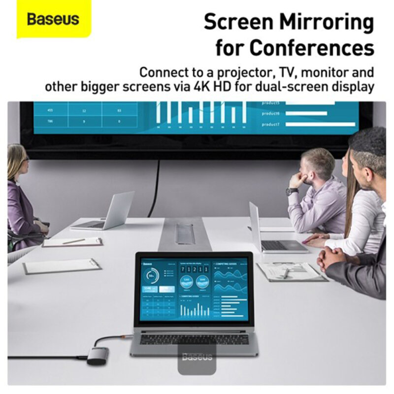 Dock USB-C Baseus la 2x USB, Type-C, HDMI, gri, CAHUB-CY0G