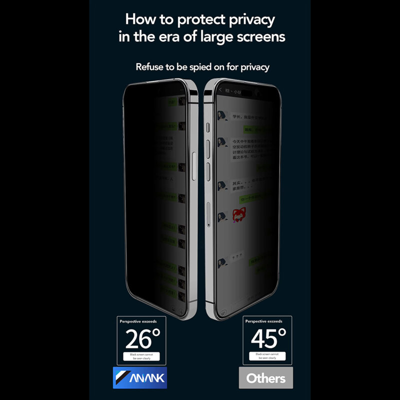 Folie sticla iPhone 15 ANANK 2.5D Privacy Screen Protector, negru
