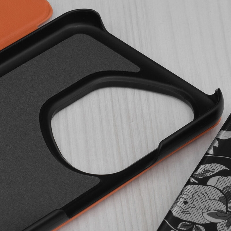 Husa Honor 400 Pro Eco Leather View flip tip carte, portocaliu