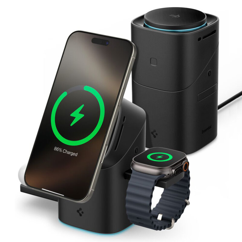 Incarcator wireless MagSafe 3in1 Spigen, 15W, negru, EF223MS