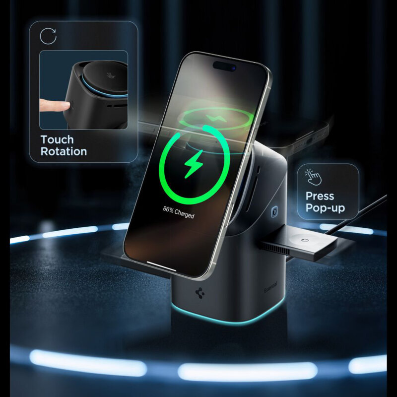 Incarcator wireless MagSafe 3in1 Spigen, 15W, negru, EF223MS