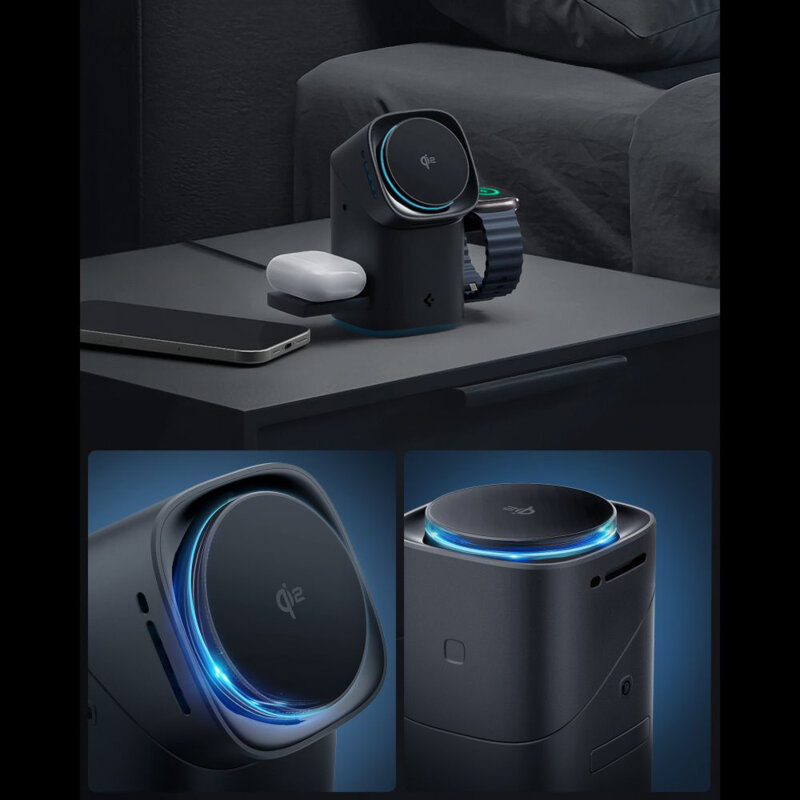 Incarcator wireless MagSafe 3in1 Spigen, 15W, negru, EF223MS