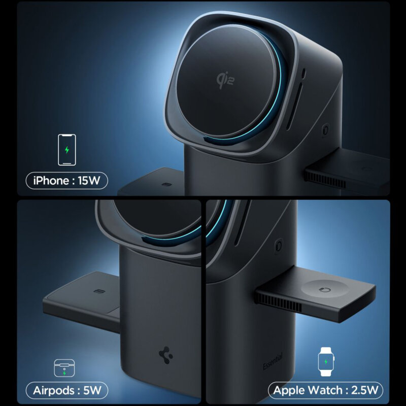 Incarcator wireless MagSafe 3in1 Spigen, 15W, negru, EF223MS