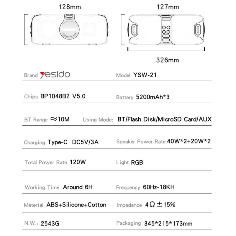 Boxa portabila wireless + microfon Yesido, 5200mAh, YSW21