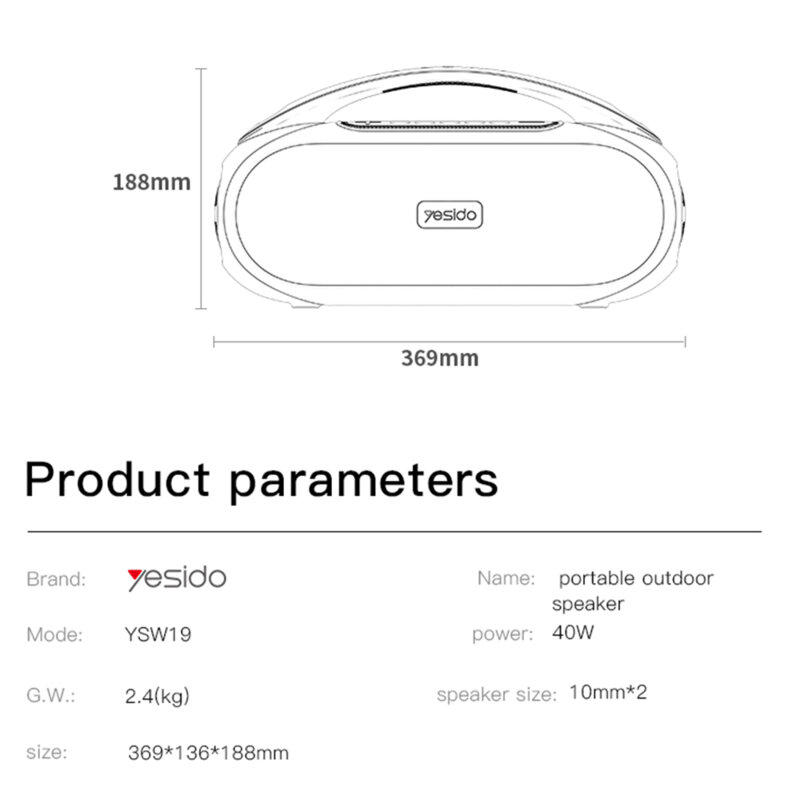 Boxa portabila wireless Bluetooth Yesido, 3000mAh, 40W, YSW19