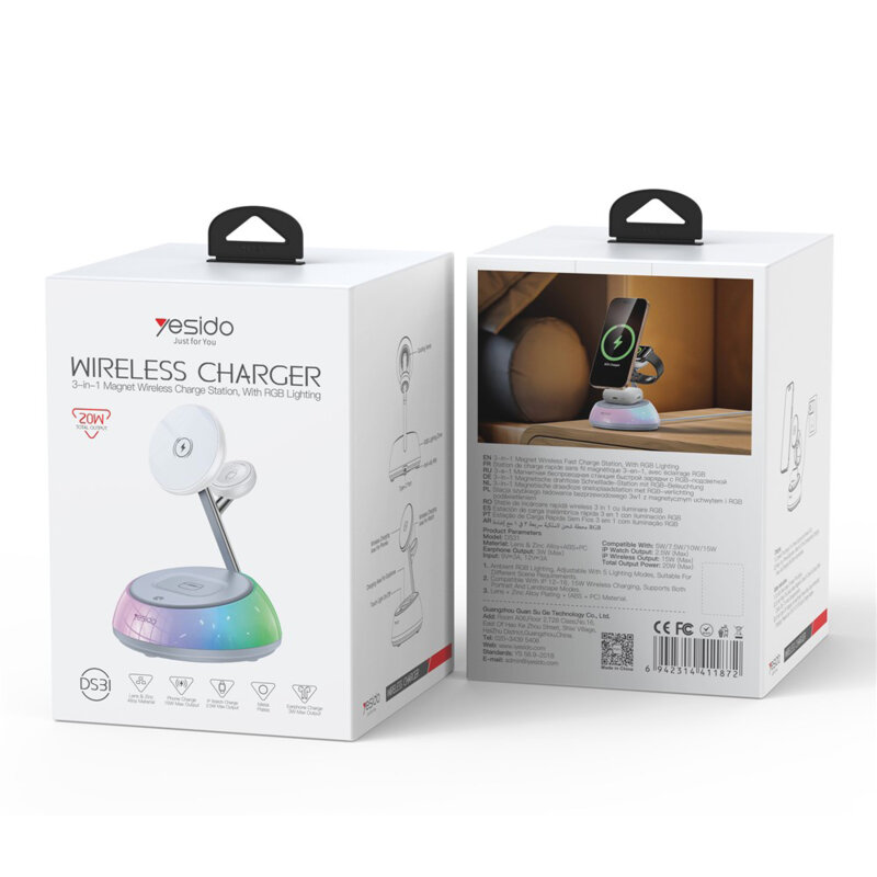 Statie incarcare wireless iPhone, Apple Watch Yesido DS31, 15W