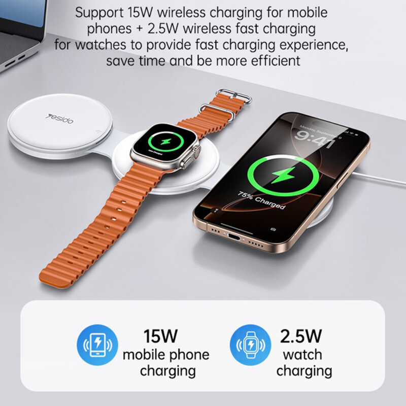 Statie incarcare wireless 5in1 pliabila Yesido DS29, 15W, alb