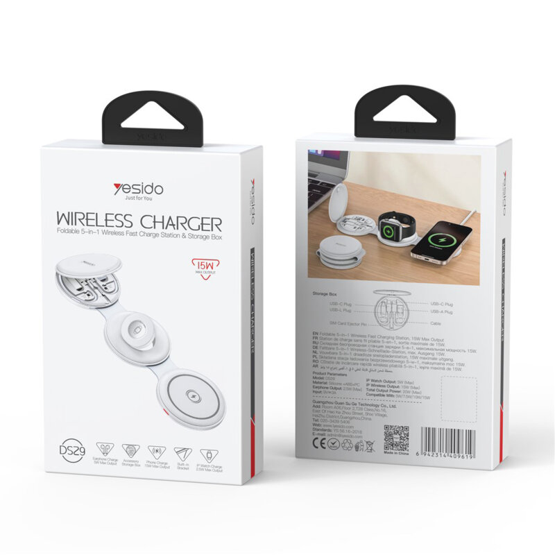 Statie incarcare wireless 5in1 pliabila Yesido DS29, 15W, alb
