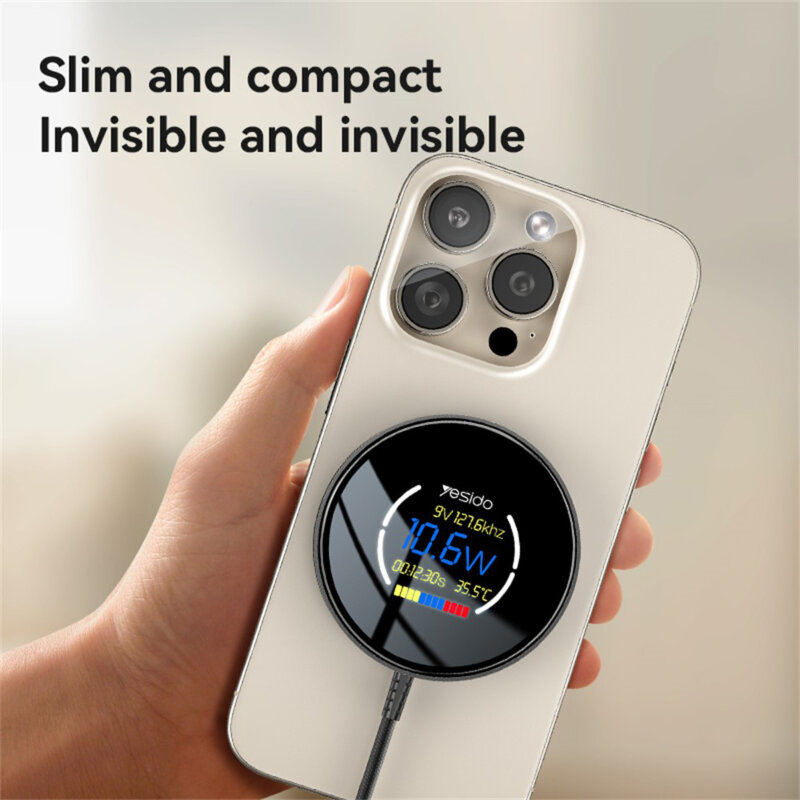 Statie incarcare magnetica cu display Yesido DS28, 15W, alb