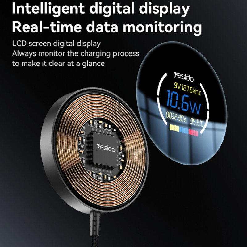 Statie incarcare magnetica cu display Yesido DS28, 15W, alb