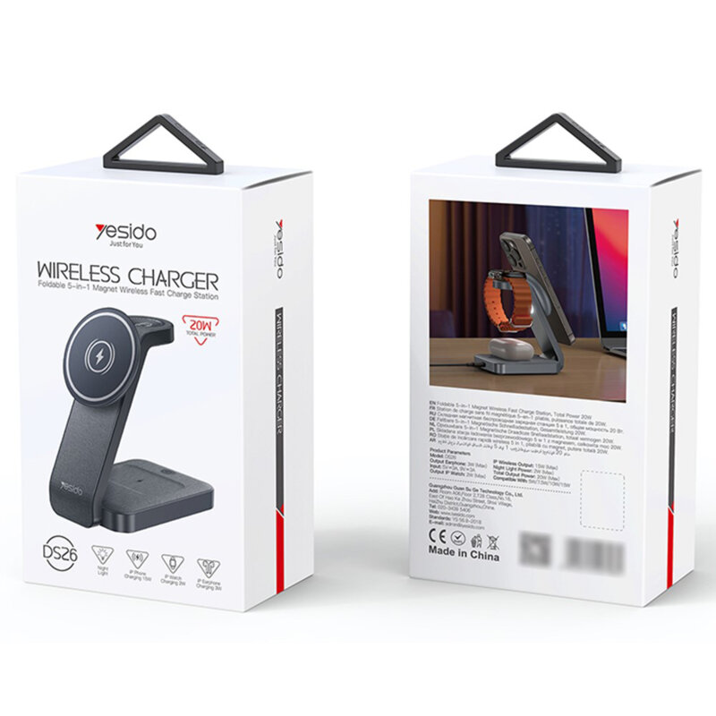 Statie incarcare wireless magnetica Yesido DS26, 15W, gri