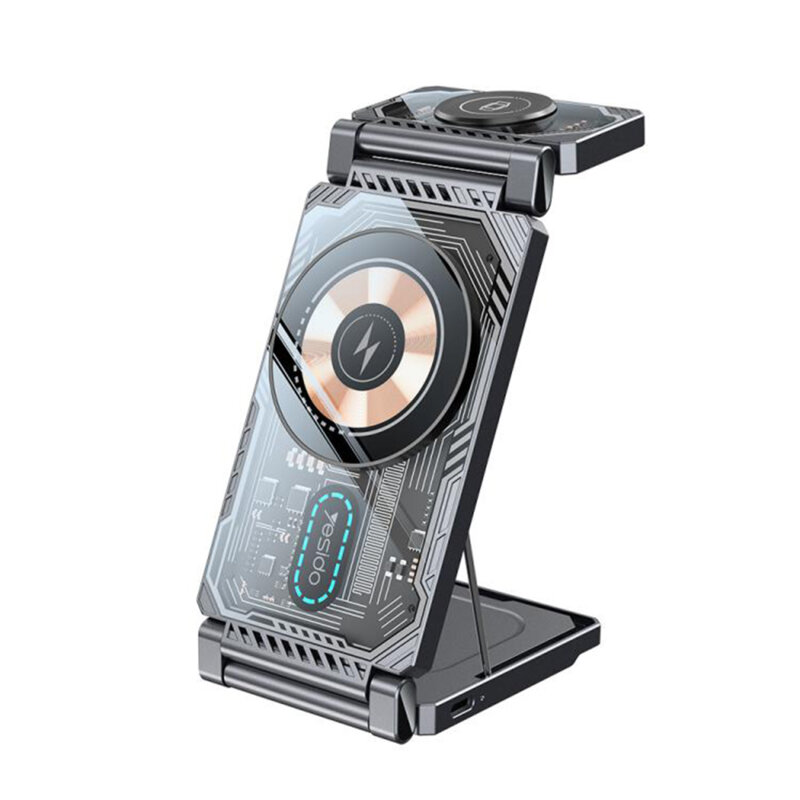 Statie incarcare wireless magnetica 3in1 Yesido DS25, 15W