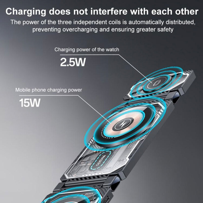 Statie incarcare wireless magnetica 3in1 Yesido DS25, 15W