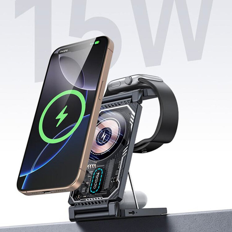 Statie incarcare wireless magnetica 3in1 Yesido DS25, 15W