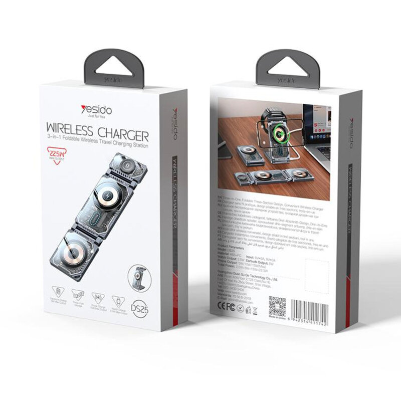 Statie incarcare wireless magnetica 3in1 Yesido DS25, 15W