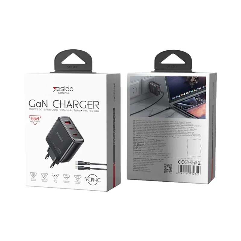 Incarcator GaN USB, tip C, telefon, tableta 65W Yesido, YC144C