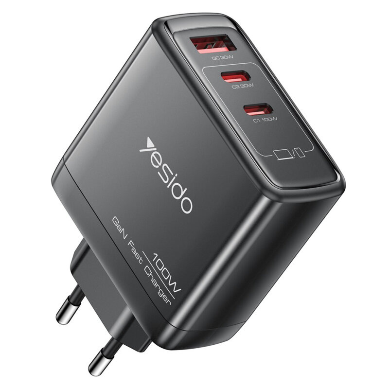 Incarcator GaN Fast Charge USB, 2x tip C 100W Yesido, YC142
