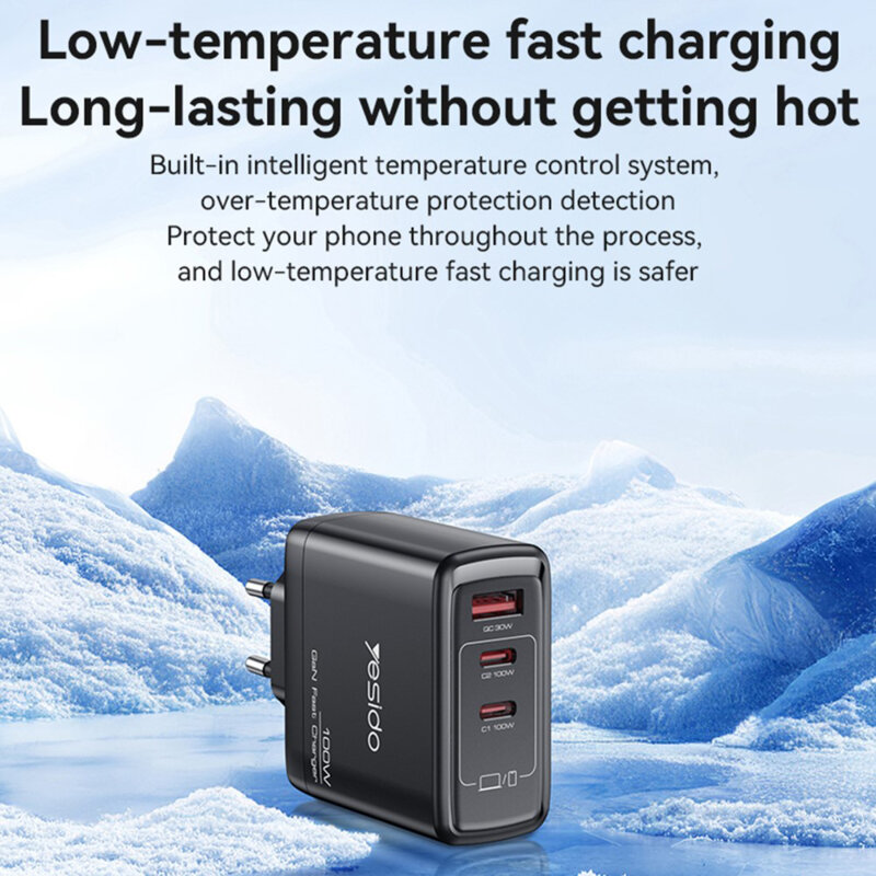 Incarcator GaN Fast Charge USB, 2x tip C 100W Yesido, YC142