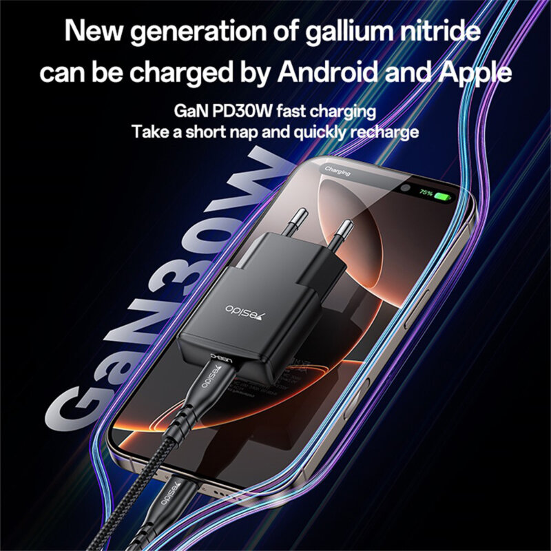Incarcator GaN tip C Fast Charge Yesido, PD30W, YC74
