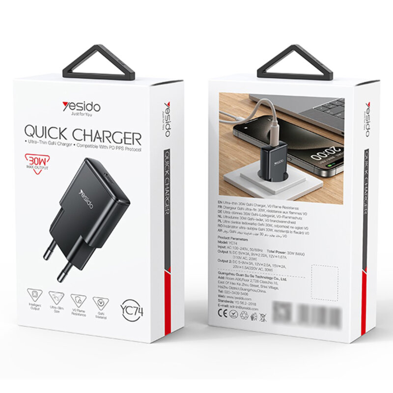 Incarcator GaN tip C Fast Charge Yesido, PD30W, YC74