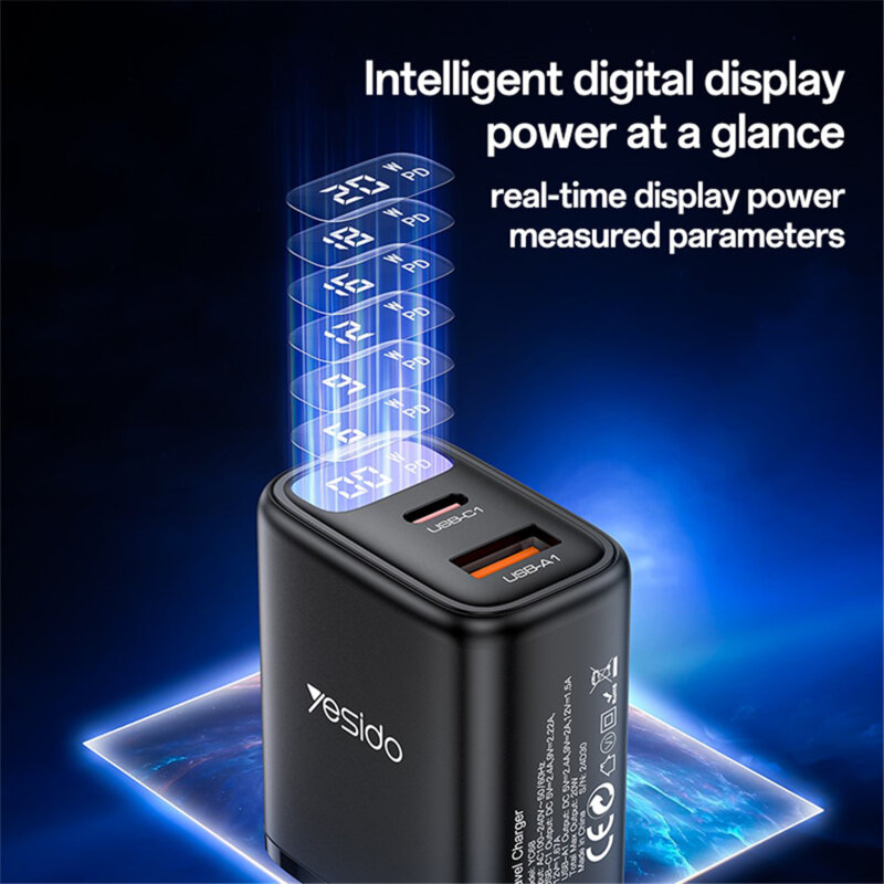 Incarcator retea USB, tip C cu display Yesido, 20W, YC68