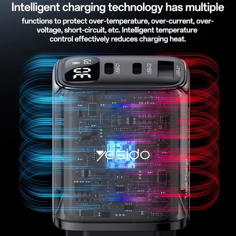 Incarcator priza USB, tip C 3in1 cu display Yesido, 30W, YC69