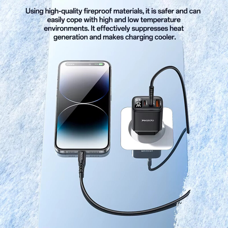 Incarcator priza USB, tip C 3in1 cu display Yesido, 30W, YC69