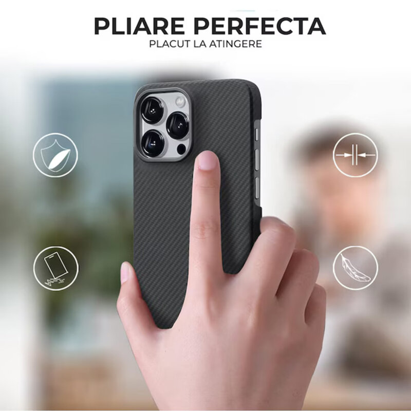 Husa iPhone 15 Pro Techsuit Aramid Fiber MagSafe, negru