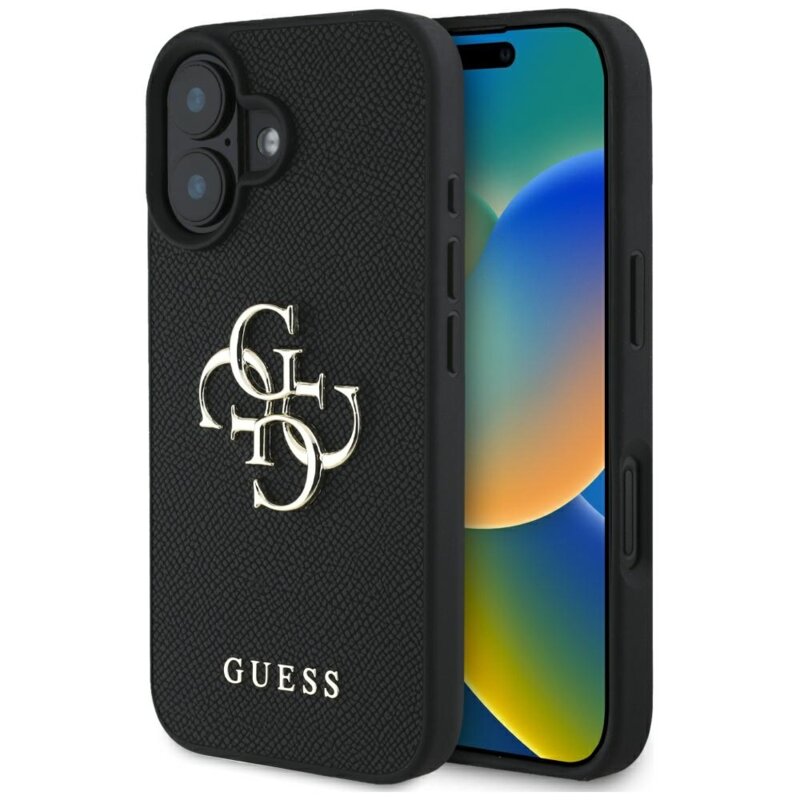 Husa originala Guess iPhone 16 Hardcase Grained Big 4G Logo Small Classic Logo, negru, GUHCP16SPGT4MBK
