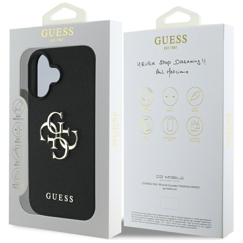 Husa originala Guess iPhone 16 Hardcase Grained Big 4G Logo Small Classic Logo, negru, GUHCP16SPGT4MBK
