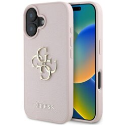 Husa originala Guess iPhone 16 Hardcase Grained Big 4G Logo Small Classic Logo, roz, GUHCP16SPGT4MBP