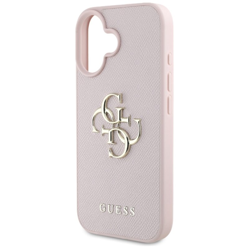 Husa originala Guess iPhone 16 Hardcase Grained Big 4G Logo Small Classic Logo, roz, GUHCP16SPGT4MBP