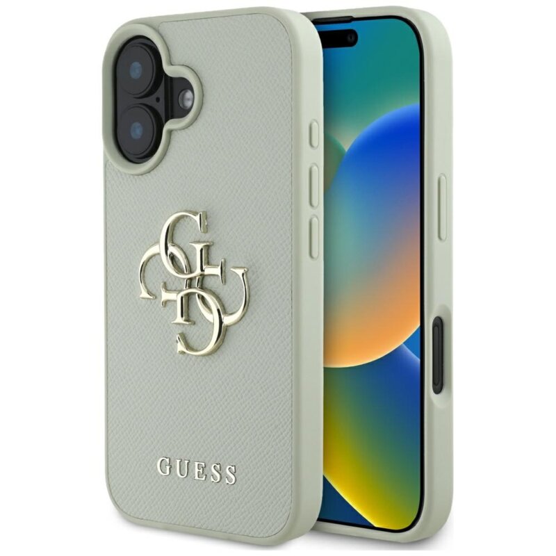Husa originala Guess iPhone 16 Hardcase Grained Big 4G Logo Small Classic Logo, verde, GUHCP16SPGT4MBN