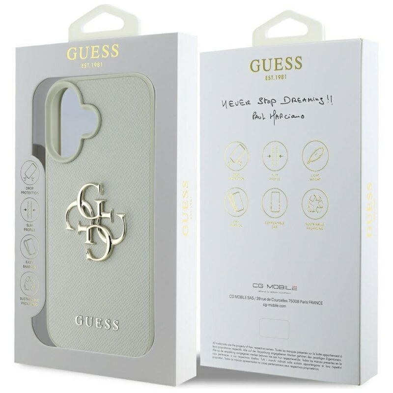 Husa originala Guess iPhone 16 Hardcase Grained Big 4G Logo Small Classic Logo, verde, GUHCP16SPGT4MBN