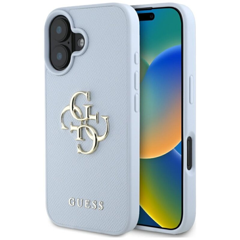 Husa originala Guess iPhone 16 Hardcase Grained Big 4G Logo Small Classic Logo, albastru, GUHCP16SPGT4MBB