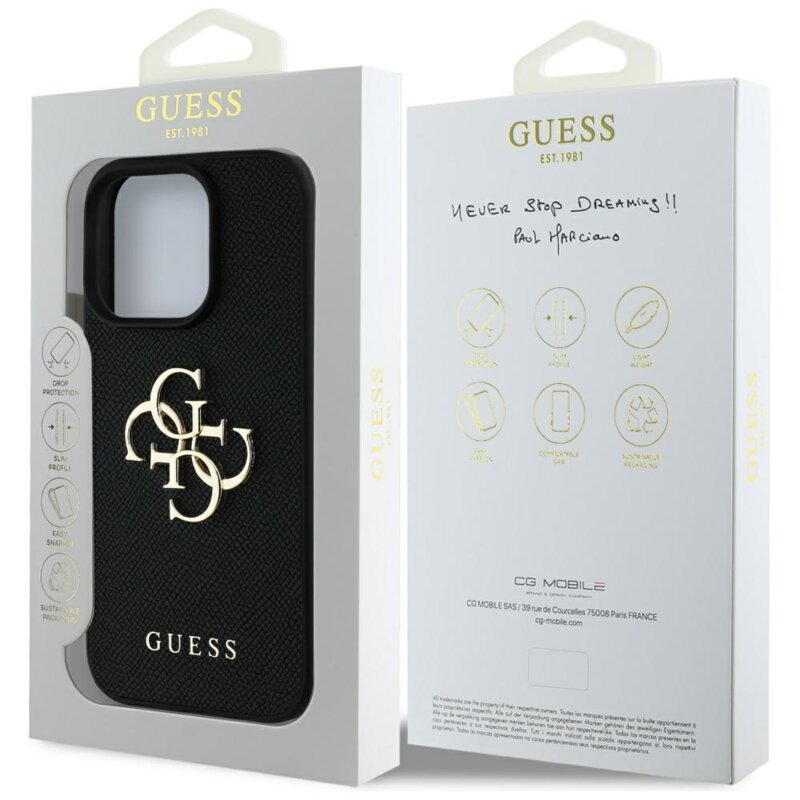 Husa originala Guess iPhone 16 Pro Hardcase Grained Big 4G Logo Small Classic Logo, negru, GUHCP16LPGT4MBK