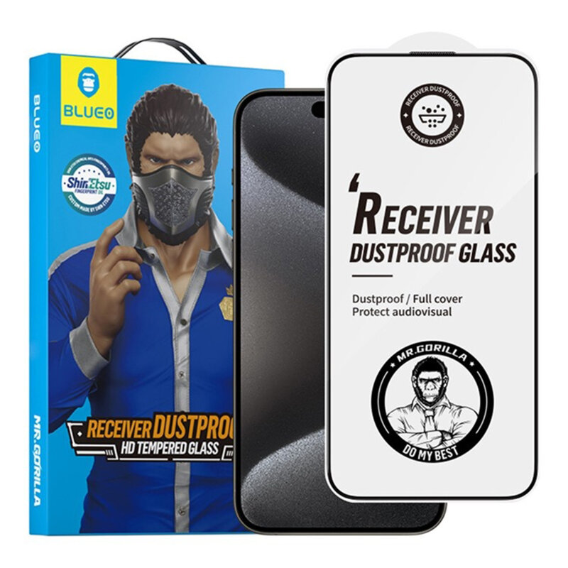 Folie iPhone 15 Pro Max Blueo Anti-Dust HD Glass, negru