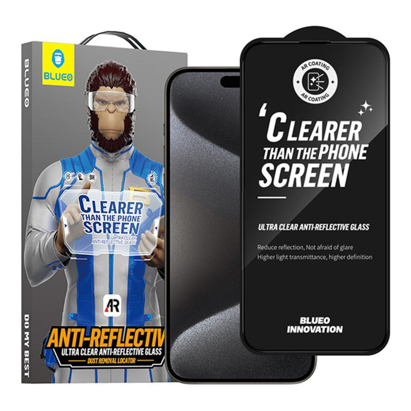 Folie iPhone 15 Plus Blueo Anti-Reflective HD Glass, negru
